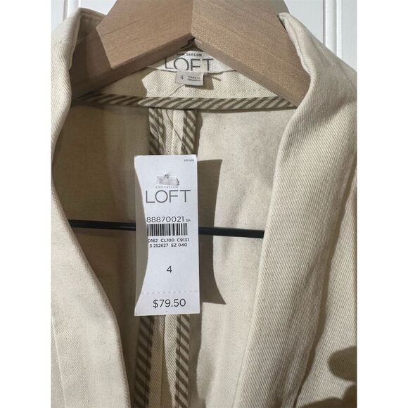 LOFT Structured Cream Blazer Jacket 4 Black Trim Preppy Nautical NWT - Picture 8 of 9